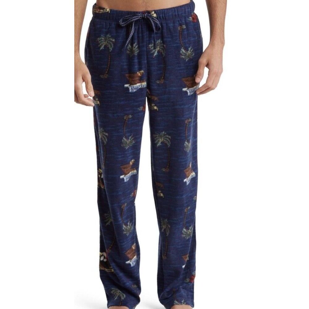 New Tommy Bahama Men Fleece Lounge Pajama Pants Xmas Palm Trees Toucan Santa M